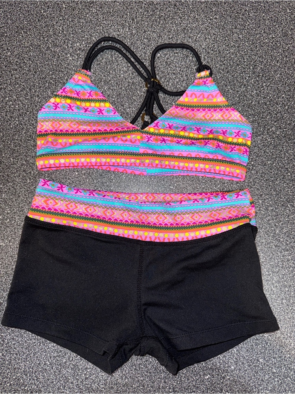 California Kiss Pink & Teal Striped Dance Set Size Child Medium